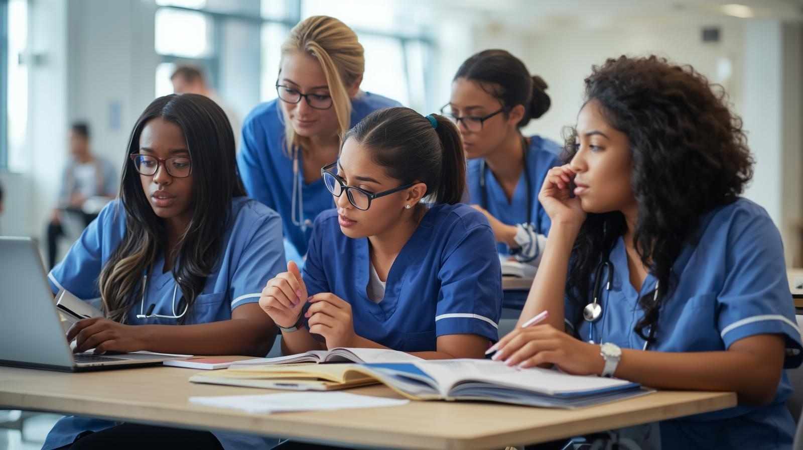 Nursing students preparing for entrance exams